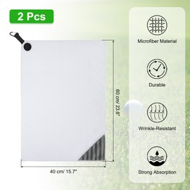 PATIKIL 24"x16" Magnetic Golf Towel with Wire Cleaning Cloth, 2 Pack Microfiber Waffle Pattern Towels with Magnet and Clip for Golf Carts Clubs Golfing Gear, White