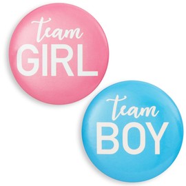24 Pack Gender Reveal Pins for Party Supplies, Blue and Pink Team Boy Team Girl Buttons (2.25 In)