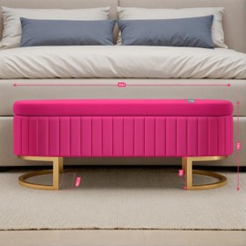 ivoros 50" Velvet Storage Bench, Ottoman Bench with 300lb Seating, Upholstered Fabric End of Bed Bench with Gold Legs,Flipping Lid Entryway Footrest (Red)