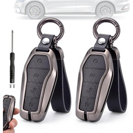 Funda para Llave BYD, Protector de Aleación de Zinc y Cuero PU con Llavero, Compatible con BYD Seal, Han, Tang, Dolphin, Song, Yuan Plus, Accesorios de Llave Inteligente para Vehículo BYD (Nergo)