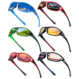 Frienda 6 Pack Polarized Sport Sunglasses for Men Multipack Fit over Glasses Pack Lot Set Men's Sport Fishing Eyeglasses (Versatile Colors)