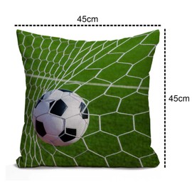 Tomda Soccer Football in Goal Net Rustic Decoration Farmhouse Décor Cotton Linen Home Decorative Cushion Cover Throw Pillow Case for Sofa Couch, 45x45cm 18x18 Inch