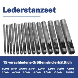 Hole Punch Set 15 Pieces Punch Tool Set, Leather Hole Punch Set, Leather Craft Punch Tool, Round Steel Hollow Punch Set, Hollow Punch Tool for Leather, Watch Straps, Belts, Canvas, 1mm-11mm