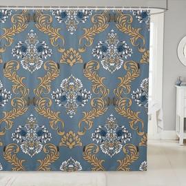 Feelyou Adults Gothic Vintage Floral Damask Shower Curtain,Antique Victorian Baroque Fabric Shower Curtain,Bohemian Floral Damask Bathroom Waterproof Accessories with 12 Hooks,Damask Curtains 72"x78"