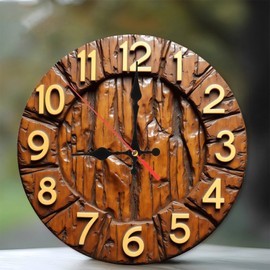 Rustic Wood Wall Clock Large Gold Numbers Home Decor 10-Inch Wooden Wall Clock, Silent Movement, Battery Operated (AA Batteries Not Included), Artistic Home Decor, Perfect for Home Accents