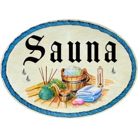 Kaltner Präsente Gift Idea Wooden Gift Item Decorative Door Sign in Antique Design Decorative Item Sauna (18 x 13 cm)