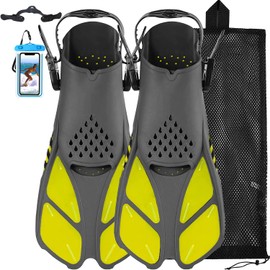 Happyouth Snorkel Fins Swim Fins Adjustable Open Heel Swim Flippers Travel Size Short Fins Scuba Dive Snorkeling Gear for Adults Men Women Kids Diving Lap Swimming