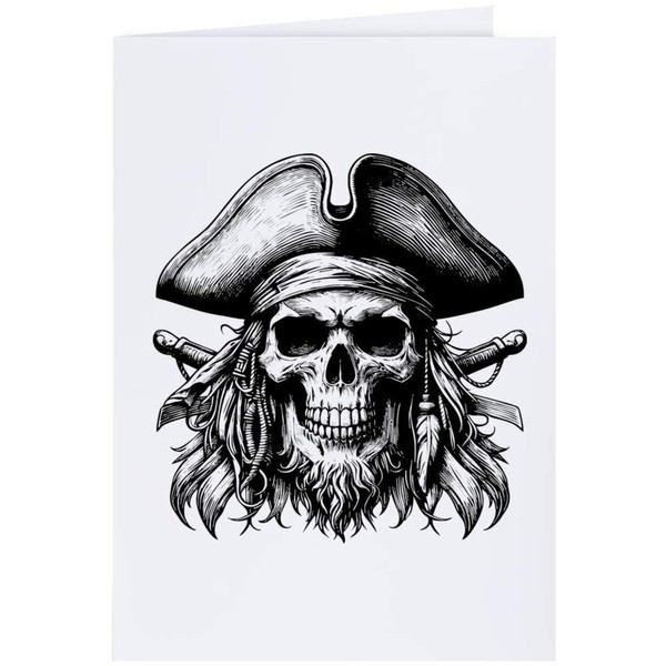 Large (A4) 'Pirate Skull with Goatee Beard' Blank Greeting Card