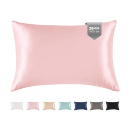 THXSILK Silk Pillowcase for Hair and Skin with Hidden Zipper, 25 Momme Both Sides Grade 6A+ Silk Pillow Case, Organic Silk Pillowcase Standard Size 20x26 inches, 1PC, Light Pink