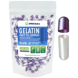 XPRS Nutra Size 2 Empty Capsules - 500 Count Empty Gelatin Capsules - Pills DIY Capsule Filling - Pure Bovine Pill Gel Caps for Do-It-Yourself Supplements (Pearl Purple/White)