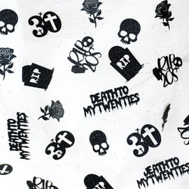 Death to My Twenties Confetti, Black Glitter R.I.P 20S Table Scatters, 30th Birthday, Tombstone, Skull, Black Roses, Funeral Theme Death to My 20s Bday Confetti, Gothic 30th Birthday Party Sprinkles
