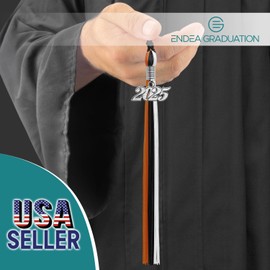 Endea Graduation Triple Color Tassel with Silver Date Drop (Black/Orange/White, 2025)