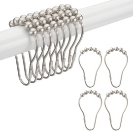 Titanker Shower Curtain Hooks Rings, Rust-Resistant Metal Shower Curtain Hooks Rings for Bathroom Shower Rods Curtains - Set of 12, Matte Nickel