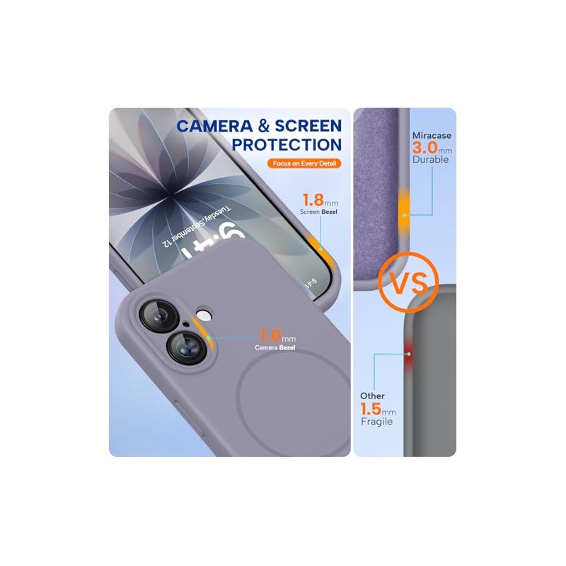 Miracase Magnético Iphone Funda Compatible Magsafe Cubierta Integrada Silicona Control