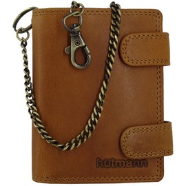 Golden Deer ® Leather Wallet with Chain for Men in Brown Tan with Coin Compartment and Embossed Genuine Leather Wallet Biker (Portrait Format, Hill Burry Collection), brown, Classic
