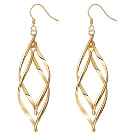 Vogem Double Twist Gold Dangle Earrings for Women Dangling Hook Earrings Hypoallergenic Fashion Jewellery Gift