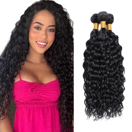 50g 1WS #1B Water Wave Hair Extensions 30 32 34