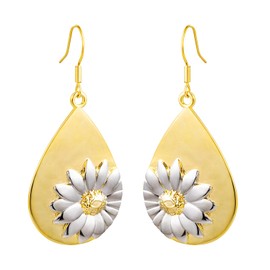 HAISWET Daisy Flower Teardrop Earrings for Women Girl Waterdrop Dangle Fishhook Earring Gold Tone, Medium, Metal, No Gemstone