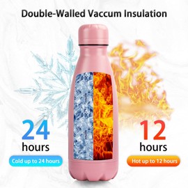 Insulated Water Bottle,2 Pack-9oz Stainless Steel Water Bottles with straw lid,Metal Sports Thermos Water Bottles for Boys,Girls,Double Wall Vacuum BPA-Free Flask for School, Sports(Pink-Green)