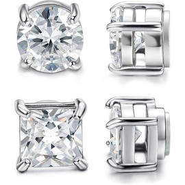 Jstyle 2 Pairs Stainless Steel Stylish Non-Piercing Magnetic Stud Earrings Hypoallergenic CZ Men and Women 5-8MM Sizes:_8mm