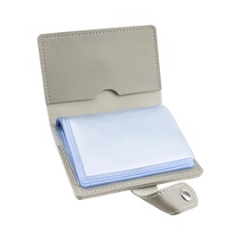 GAUENEEN Leather Business Card Holder, 26 Card Slots, RFID Blocking Secure Professional Card Organizer with Snap Closure, Grey, 4.13 x 3.27 x 0.73 inches, Classic