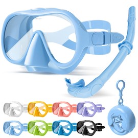 NARUTOO Snorkel Set Adults, Fashionable Macaron Colors Frameless Snorkeling Mask, Ultra Wide View Anti-Fog Snorkel Mask Set, Portable Professional Diving Snorkeling Set (Blue)