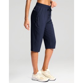 G Gradual Women's 15" Long Shorts Below The Knee Capri Lightweight Quick Dry Hiking Cargo Shorts for Women with 3 Pockets(Navy,XL)