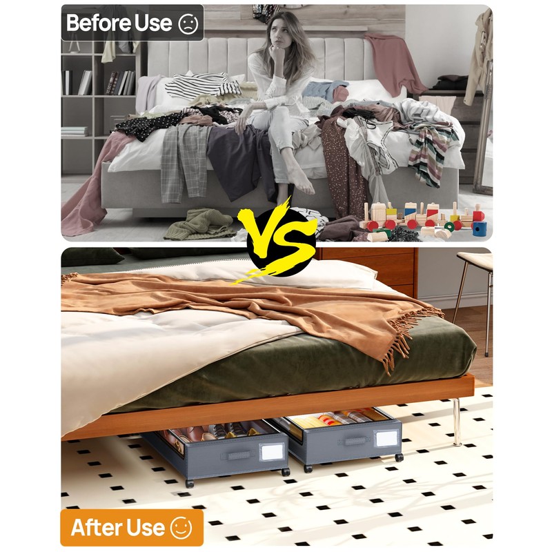 YEEBONIX Under Bed Storage with Wheels, Square Under Bed Storage