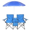 Portable Outdoor Blue 2-Seater Folding Chair with Removable Sun UmbrellaColor: