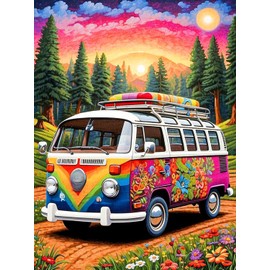 Qukle Bus Diamond Painting Kits, 5D DIY Diamond Painting Spring Kits for Adults Beginners, Full Drill Round Diamond Art Painting Dots Craft Set Gifts 30X40cm