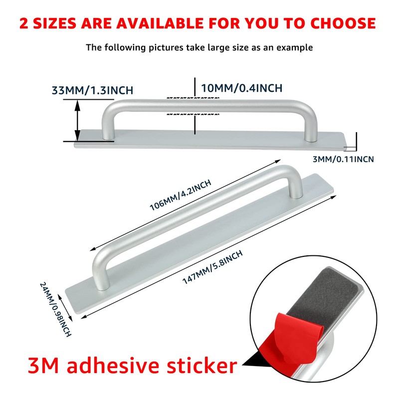 2pcs Self-Stick Instant Cabinet Drawer Handles Pulls | Aluminum Alloy