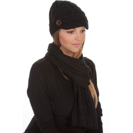 Sakkas ATES870VB Vanessa Cable Knit Scarf and Hat Set - Black/One Size