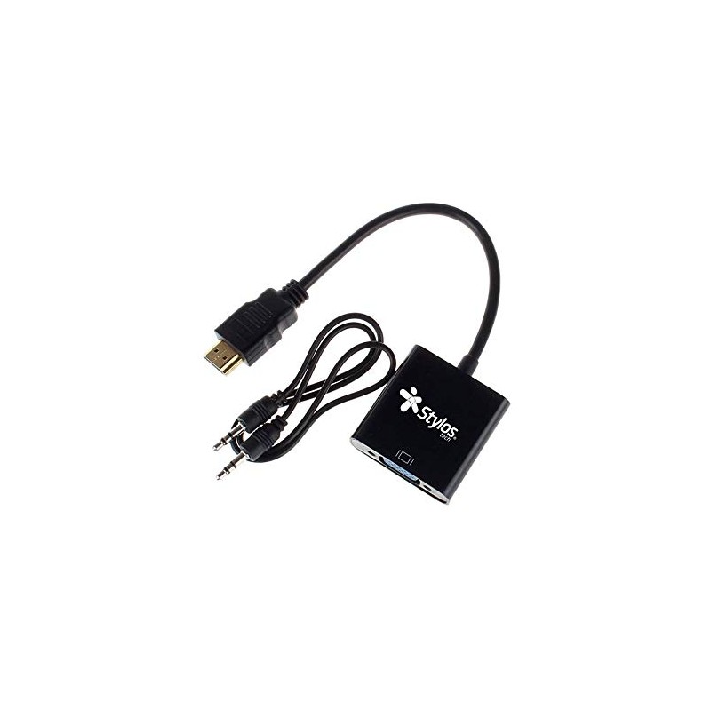 Stylos STACHV1B Convertidor Tech HDMI/VGA Cable Auxiliar 3.5mm Color Negro