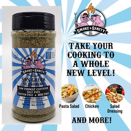 Smoke n Sanity SnS Greek Seasoning - Monash Certified Low FODMAP - Salt Free - Gluten Free - Certified Kosher - Dairy Free - Low FODMAP Food - Vegetarian (4.0 oz Shaker)