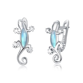 URONE Eidechse Ohrringe Sterling Silber Gecko Creolen Mondstein Ohrringe Eidechse Valentinstag Geschenke Schmuck für Frauen