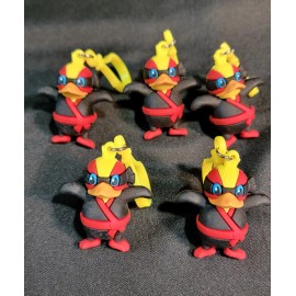 Lot Of 5 Ninja Karate Duck Black & Red Bag Tag Keychain Clip Fun Cute Quirky