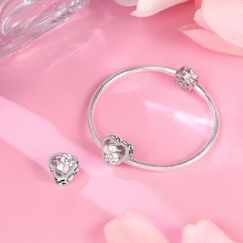 BIZK Heart Charm Pendant 925 Sterling Silver for Bracelet Bead Pendant for European Bracelets and Necklaces, Sterling Silver, Cubic Zirconia