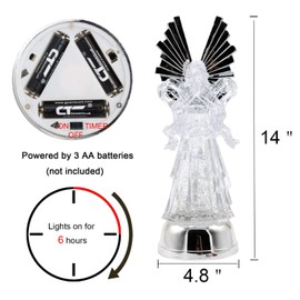Eldnacele 14" Christmas Water Glittering Angel Figurine, Color Changing Angel Light for Tabletop Deocration Guardian Angel Gift, Praying Angel