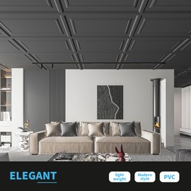 Art3d 12-Pack Drop Ceiling Tiles 2x4 Ft, PVC Decorative Ceiling Covering Panels for Basement Kitchen Bathroom, 24x48 Inch, Cover 96 Sq. Ft, Smooth Black