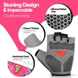 SAGA SPORTS Half Finger Kids Cycling Gloves| Non-Slip, Padded, Antislip, Fingerless Kids Bike Gloves for Boys and Girls | Ideal for BMX, MTB, Gymnastics (Hot Pink, X-Large [10-12])