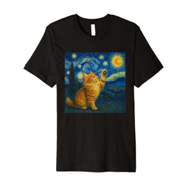 Cat Starry Night Van Gogh Gift Maine Coon Cat Mom Premium T-Shirt