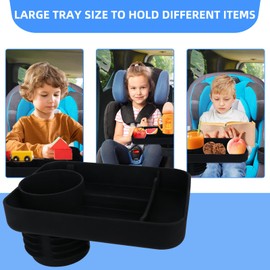Car Cup Holder Tray -Expander- 3 in 1 Detachable Silicone Food Table Tray - Fits Most Car Seats, Road Trip Essentials Accessories Gadgets