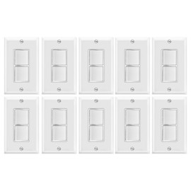 Heschen 10 Pack Duplex Rocker Switch, 15Amp, 120Volt, Single-Pole, AC Combination Switch, Residential/Commercial Grade, Grounding, White, Wall Plate is Included, UL & CUL Listed
