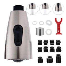 Kitchen Faucet Sprayer Head Nozzle,3 Modes,Pull Down Kitchen Sink Faucet Spray Head,12 Adapters Faucet Head Replacement Part Compatible,Aerator Detachable，G1/2 Thread,Brushed Nickel