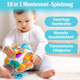 Noetoy Motorikwürfel Spielzeug ab 9 Monate, Busy Board Montessori,10 in 1 Aktivitätswürfel Lernspielzeug,Sensorik Motorikspielzeug Baby Geschenke ab 1 2 3 4 Jahr Neugeborene Junge MäDchen