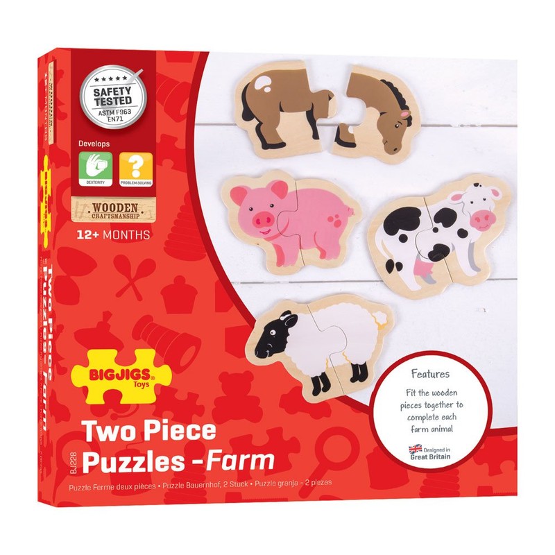 Bigjigs Toys Wooden Two Piece Puzzles - Farm Animals
