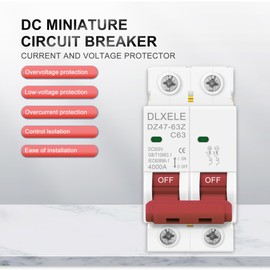 DLXELE DC Miniature Circuit Breaker,DC500V 2P 32A Isolator for Solar PV System, Thermal Magnetic Trip, Disconnect Switch DIN Rail Mount DZ47