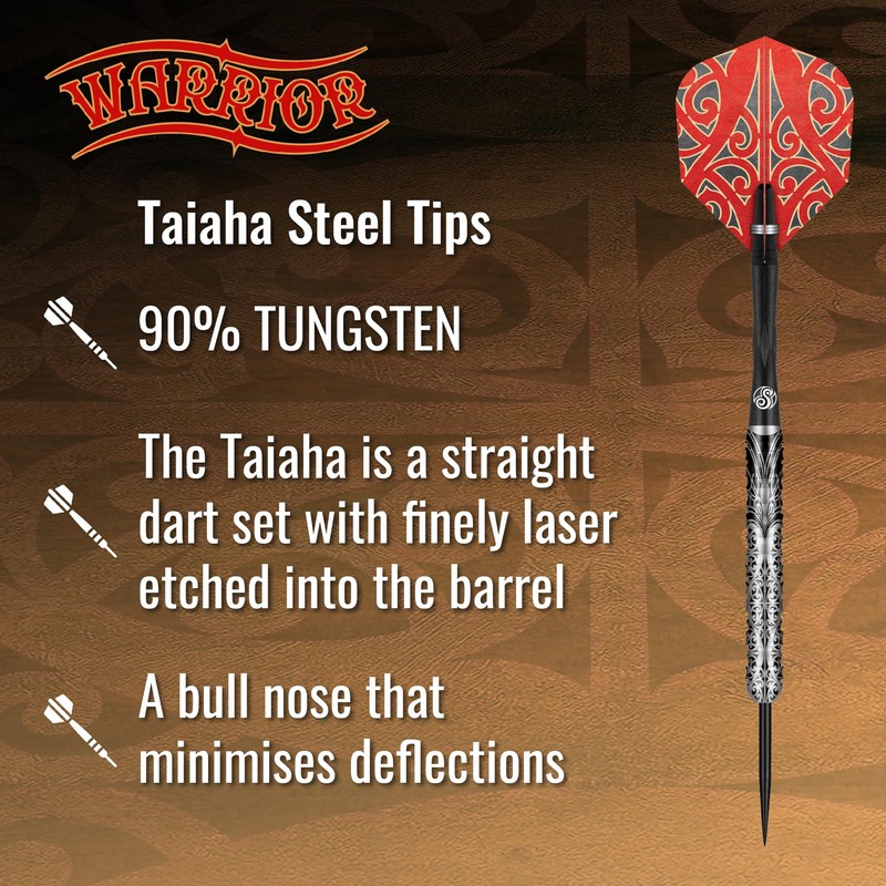 Warrior Taiaha Steel Tip Dart Set-90% Tungsten Barrels-28gm