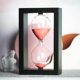 Hourglass 60 Minute Decorative Sand Timer, Black Wooden Frame Red Sand Clock