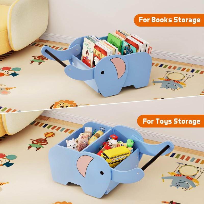 HAVLOTII Montessori Kids Bookshelf, Wooden Elephant Toddler Baby Book Shelf